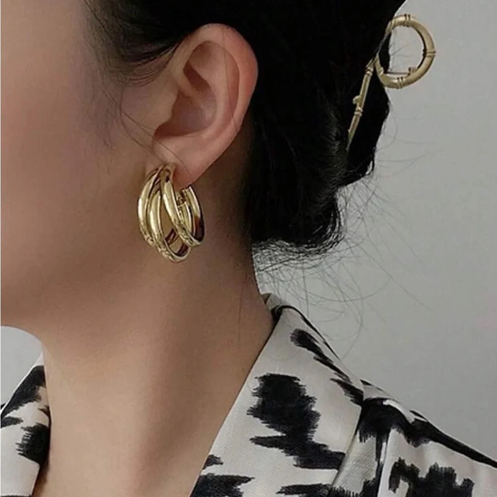 Chunky Gold Hoop Earrings | Bold Statement Hoops (Gold or Silver) - Picture 8 of 15